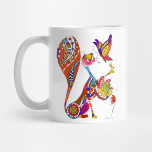 Cat and Two Butterflies Mug